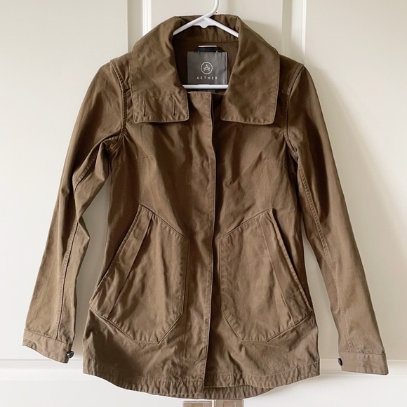 Aether Outlook Olive Green Button Front Cotton Field Jacket - Picture 2 of 16